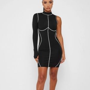 Maniere De Voir ONE SLEEVE OVERLOCK STITCH DRESS